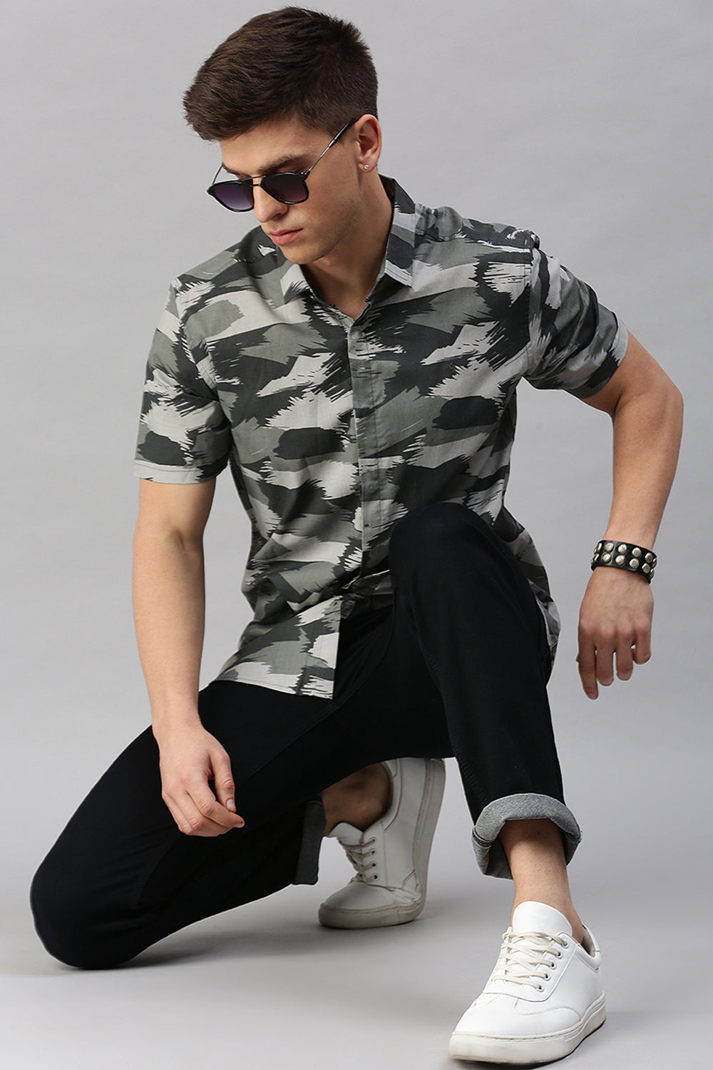 Classic Polo Men's Cotton Half Sleeve Printed Slim Fit Polo Neck Black Color Woven Shirt | So1-155 A