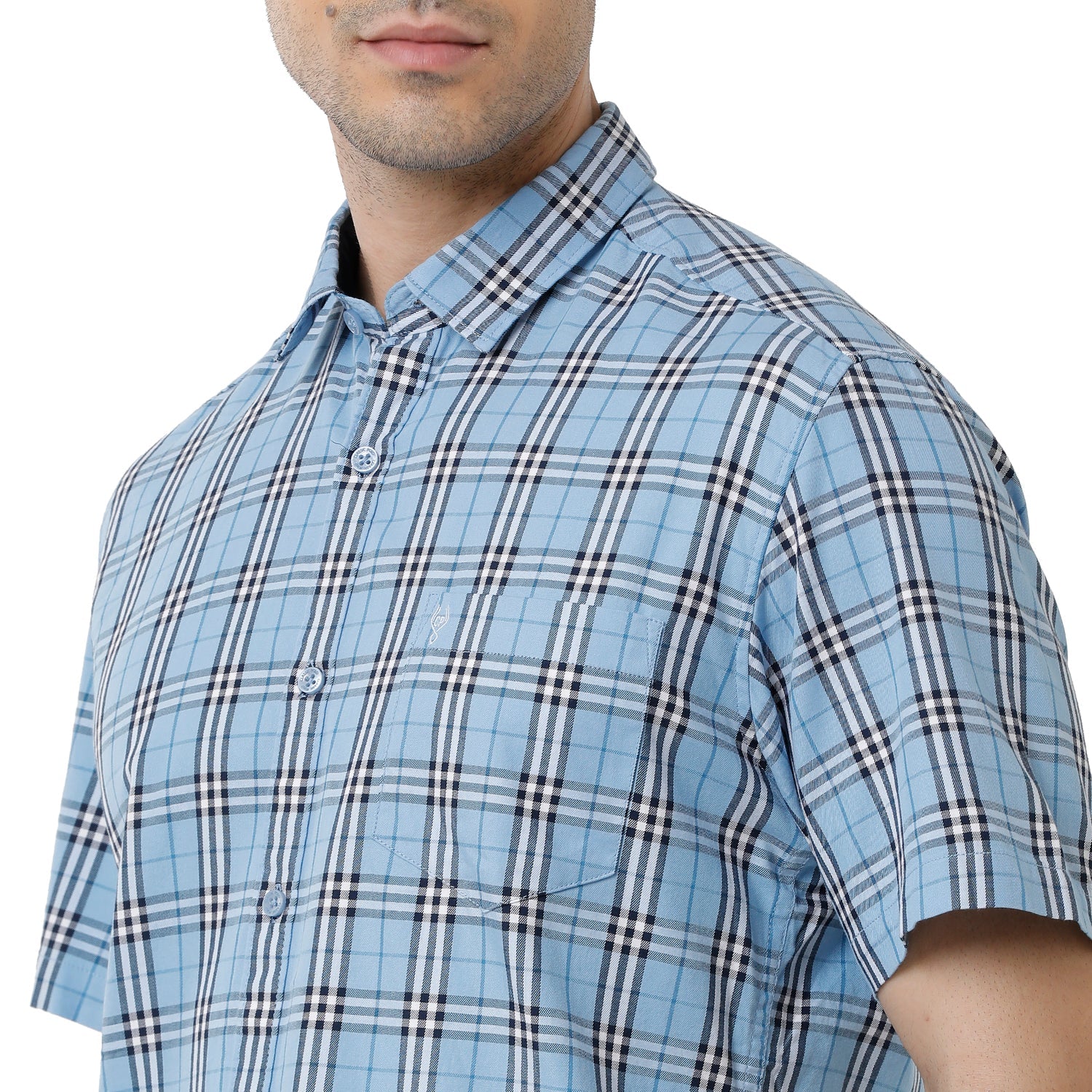 Classic Polo Mens Checked Slim Fit Half Sleeve Azure Blue Color Shirt - SN1-121 A Shirts Classic Polo 