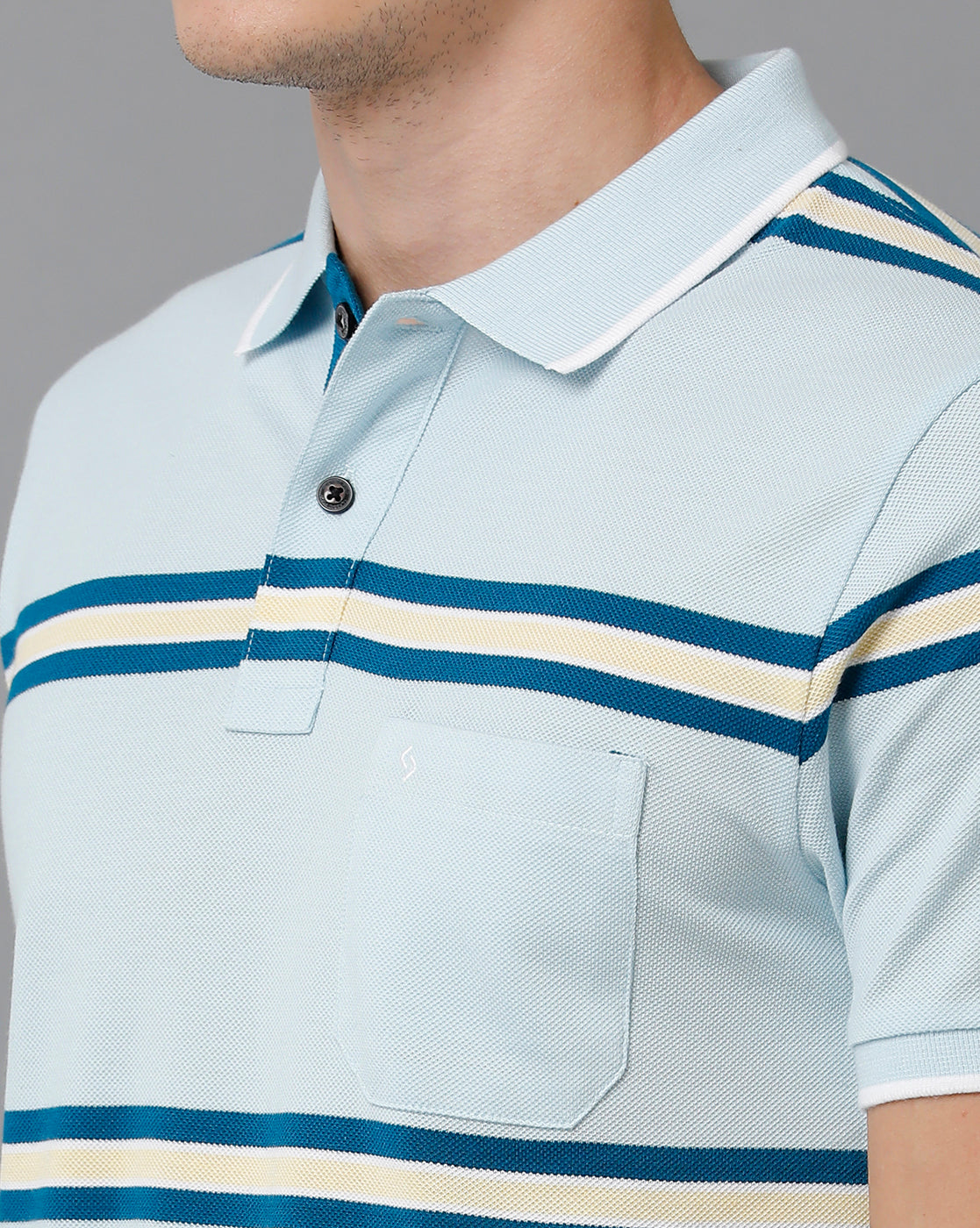 Classic Polo Men's Cotton Blend Half Sleeve Striped Slim Fit Polo Neck Light Blue Color T-Shirt | Adore - 192 B
