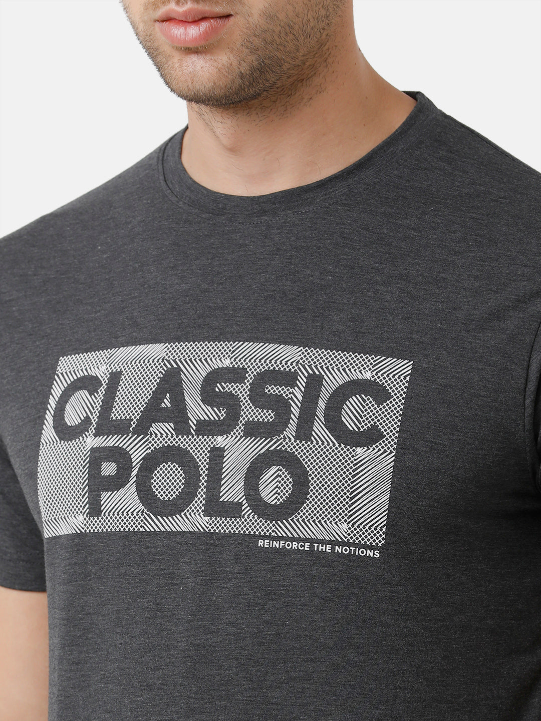 Classic Polo Mens Cotton Printed Half Sleeve Slim Fit Round Neck Black Color T-Shirt | Baleno 485