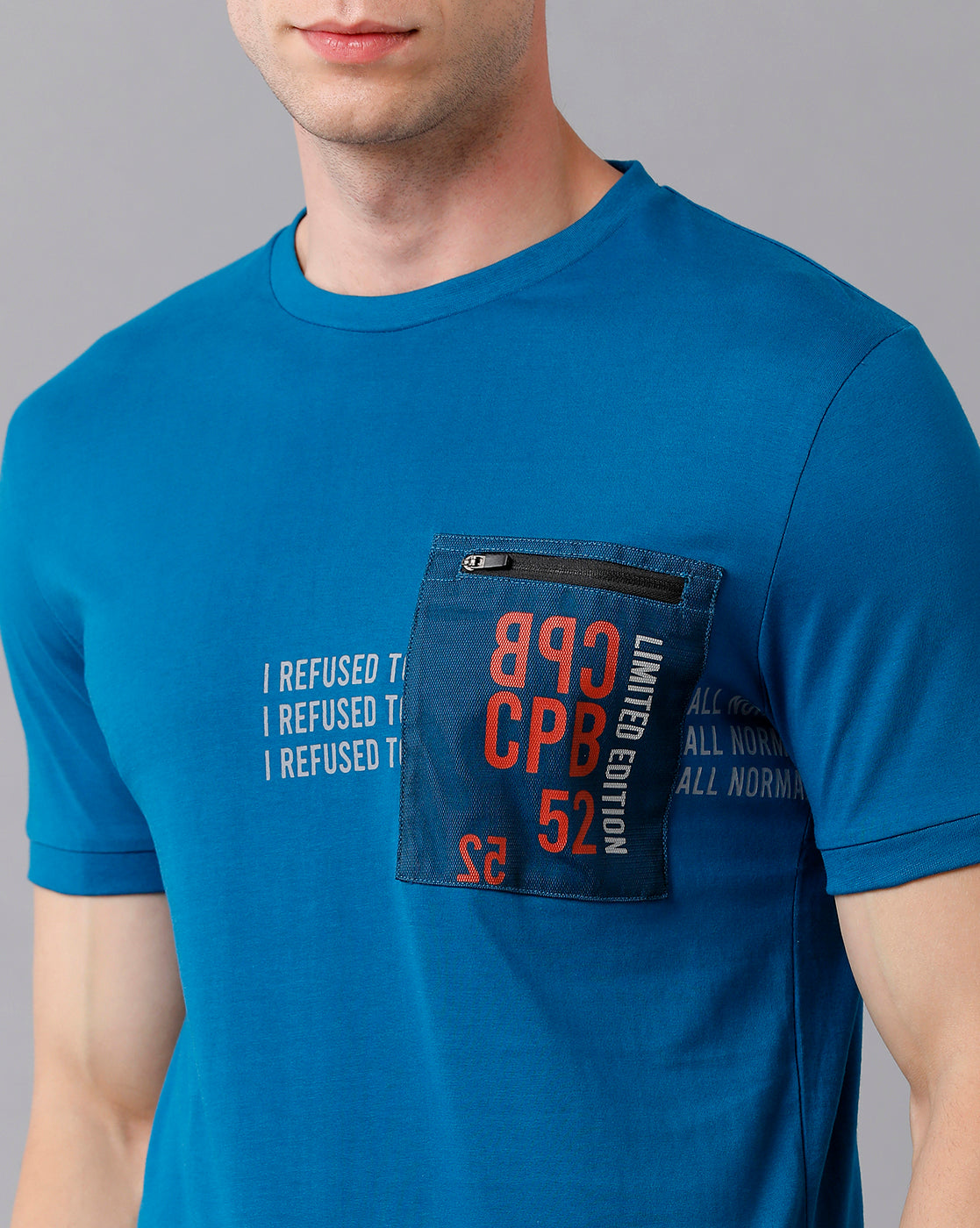 CP BRO Men's Cotton Printed Half Sleeve Slim Fit Round Neck Blue Color T-Shirt | Brcn - 488 B