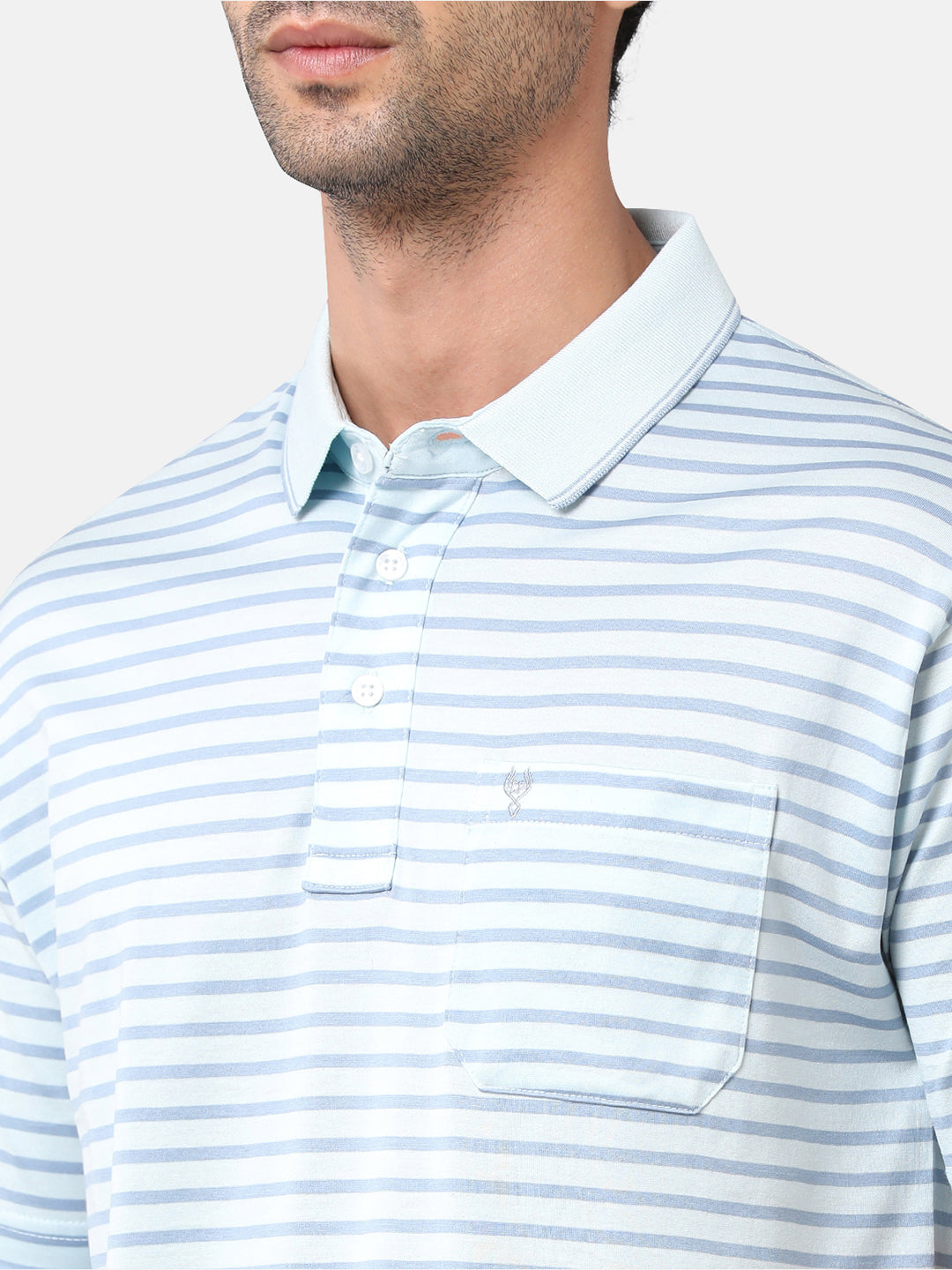 Classic Polo Mens Cotton Striped Authentic Fit Polo Neck Sky Blue Color T-Shirt | ultimo 272A
