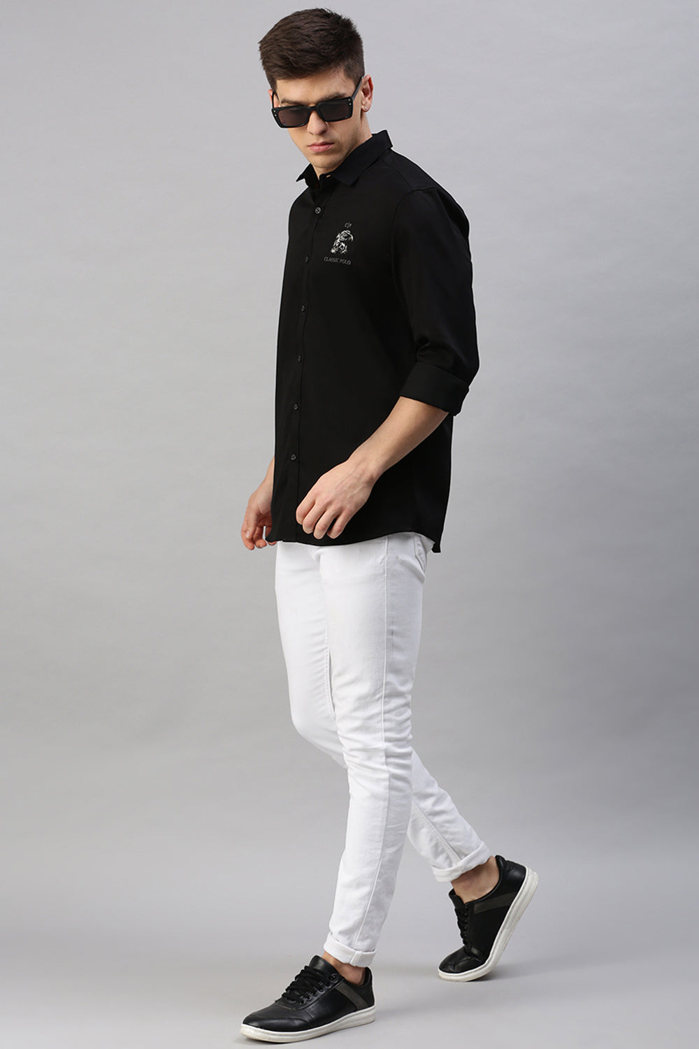 Classic Polo Men's Cotton Full Sleeve Solid Slim Fit Polo Neck Black Color Woven Shirt | So1-38 D