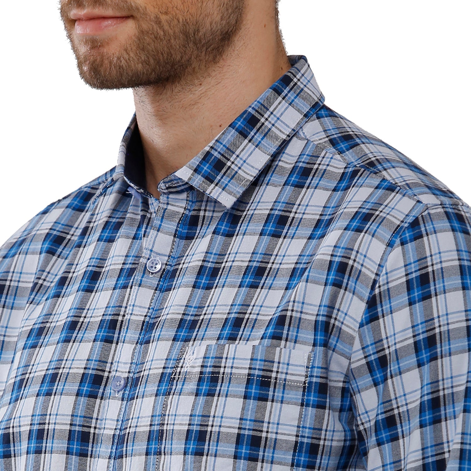Classic Polo Mens 100% Cotton Full Sleeve Checked Slim Fit Blue Woven Shirt -SN1 116 A Shirts Classic Polo 