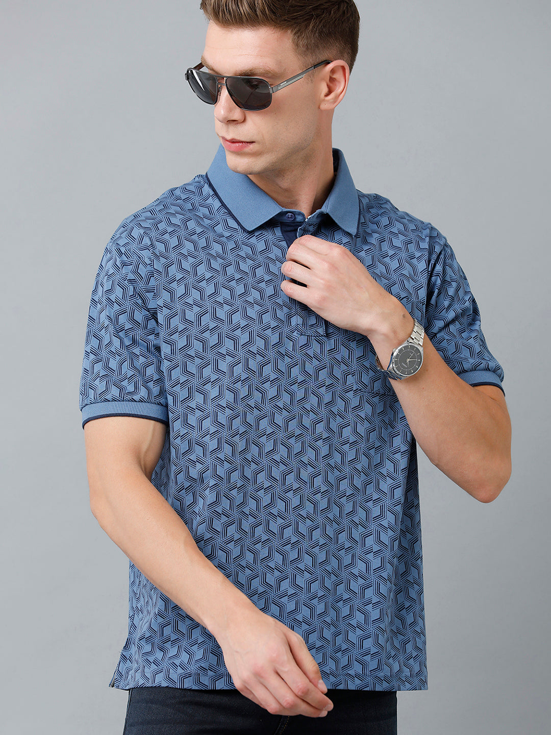 Classic Polo Men's Cotton Half Sleeve Printed Authentic Fit Polo Neck Blue Color T-Shirt | Carve Polo - 10 A