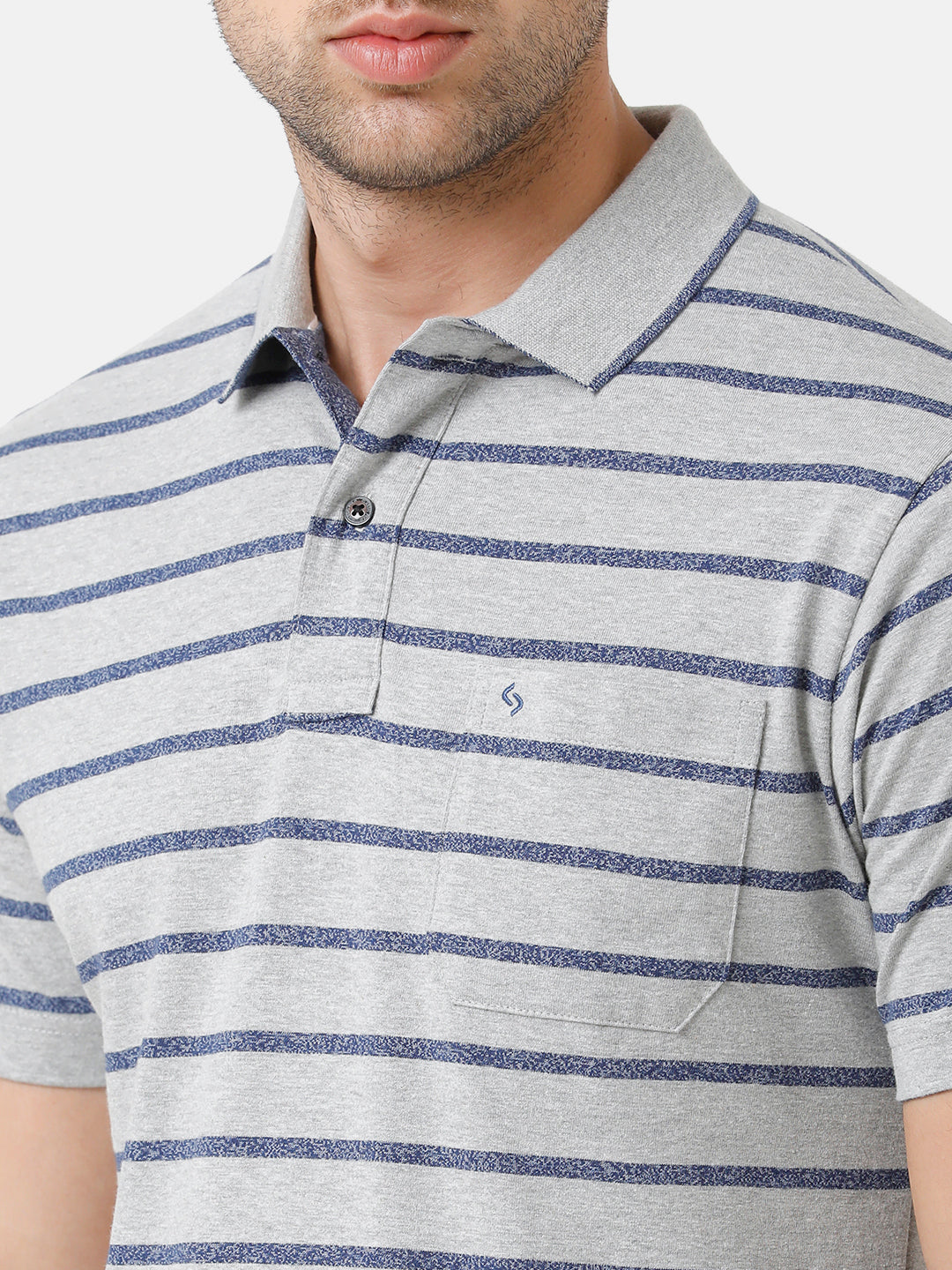Classic Polo Mens Cotton Blend Striped Half Sleeve Authentic Fit Polo Neck Grey Color T-Shirt | Mel 212 A