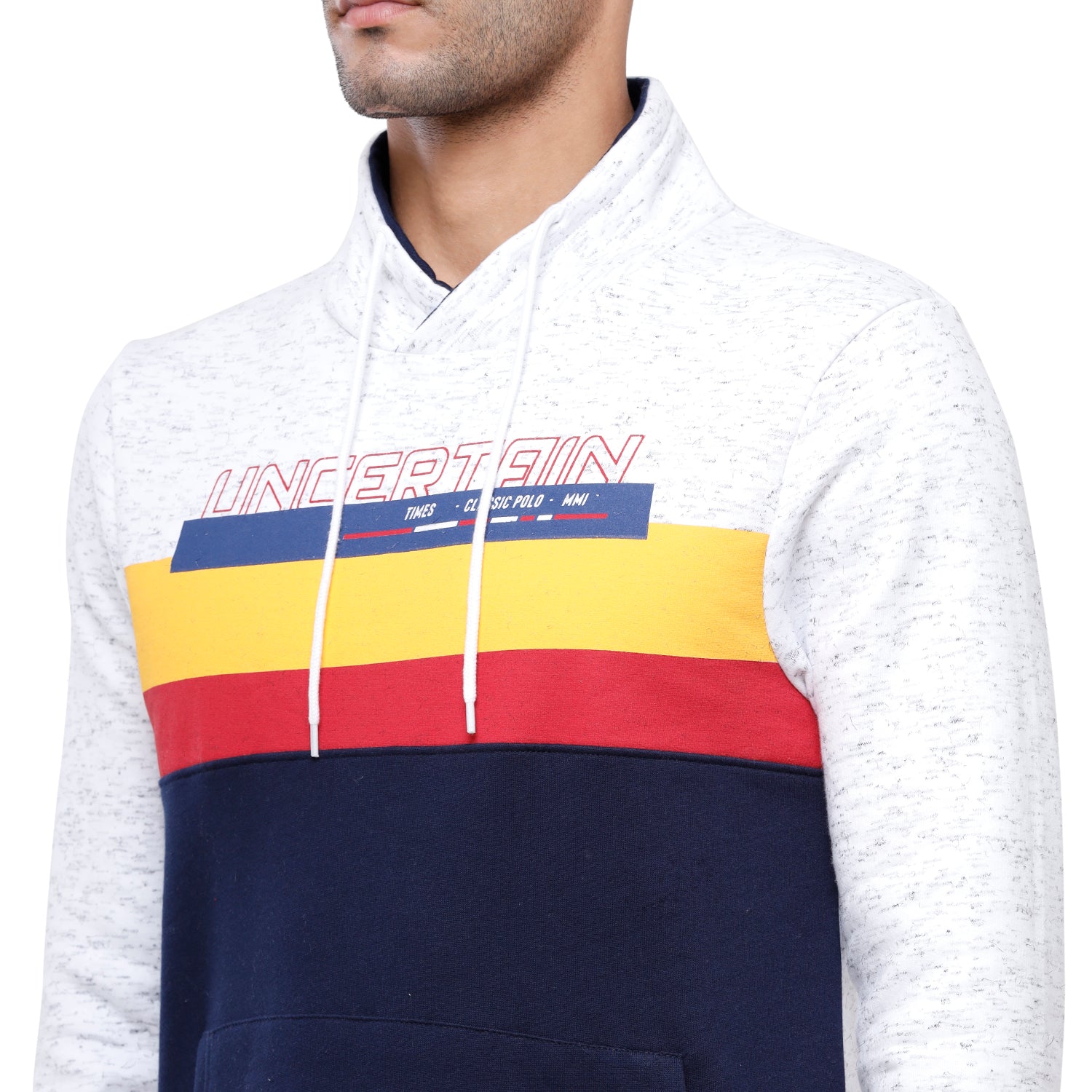 Classic Polo Men's Color Block Full Sleeve White & Navy H Neck Sweat Shirt - CPSS-324 A Sweat Shirts Classic Polo 