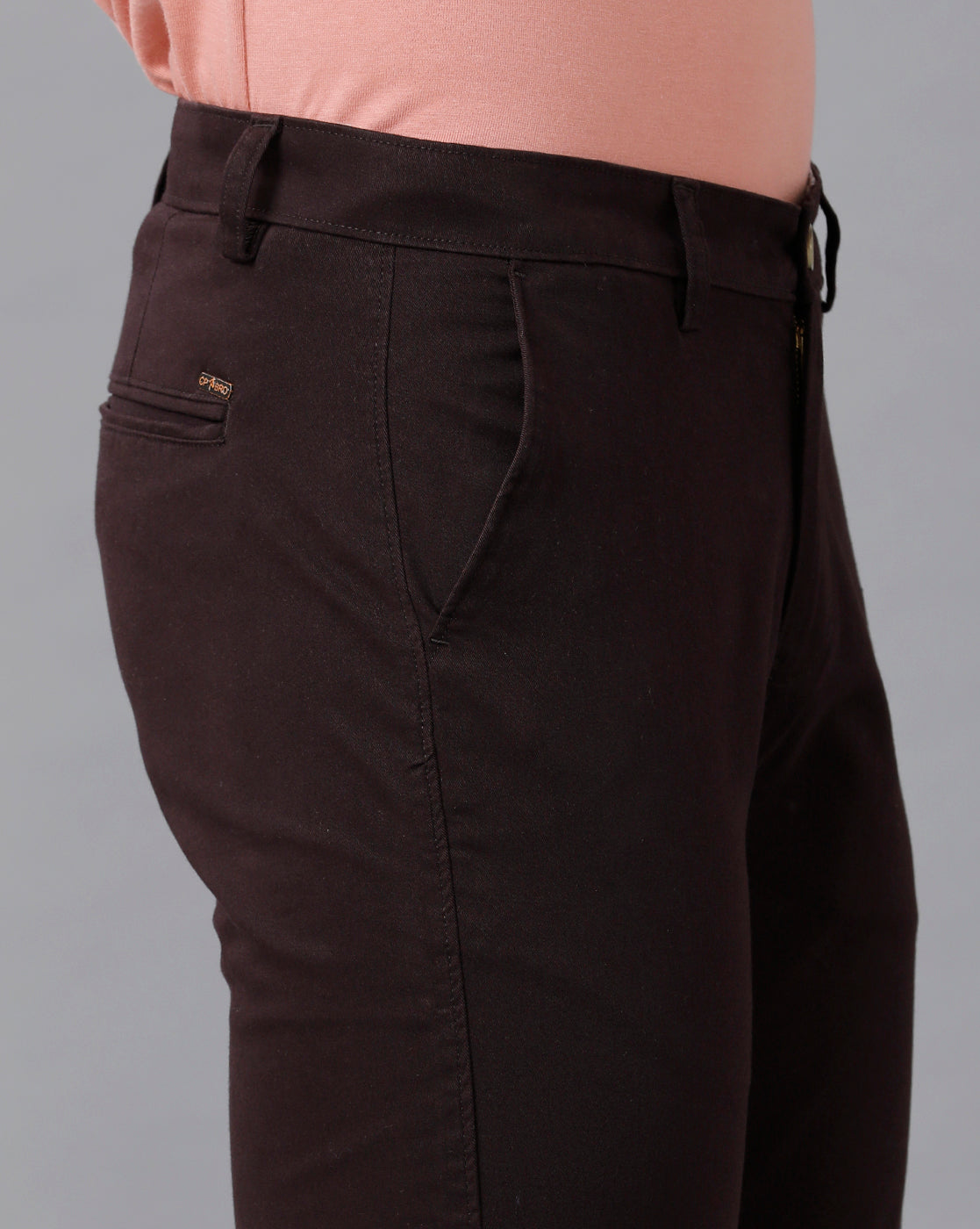 CP BRO Men's Cotton Solid Slim Fit Wine Color Trousers | Tbn2 19 D
