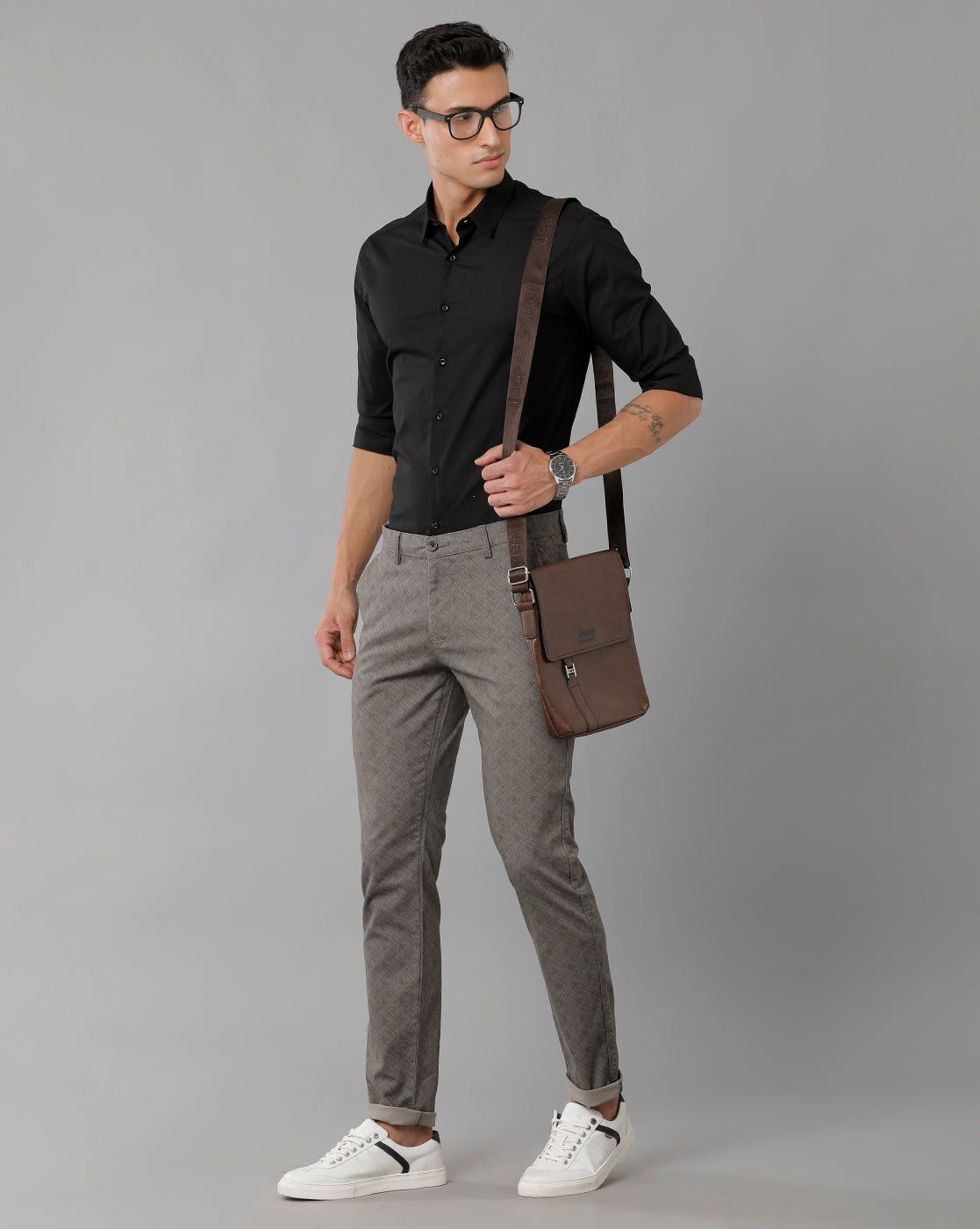 Classic Polo Men's 100% Cotton Moderate Fit Textured Grey Color Trouser | TO1-35 B-GRY