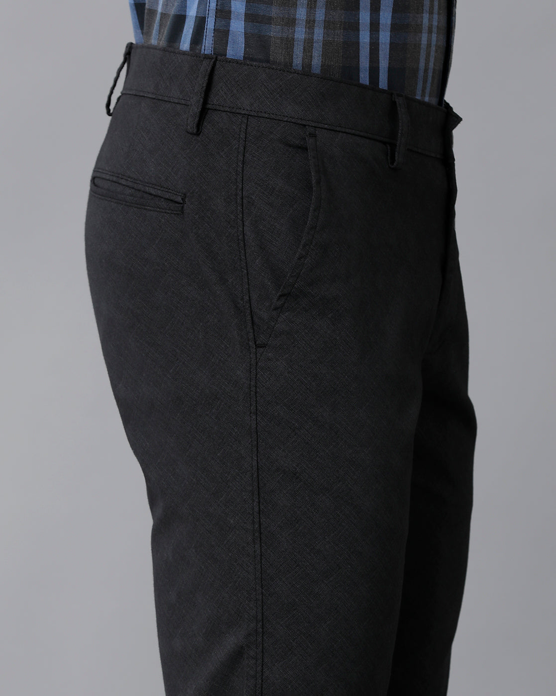 Classic Polo Men's 100% Cotton Moderate Fit Textured Black Color Trouser | TO1-35 D-BLK