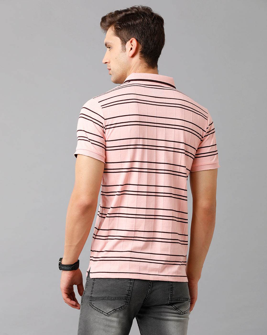 Classic Polo Mens Cotton Striped Half Sleeve Slim Fit Polo Neck Peach Color T-Shirt | Trs 91 B