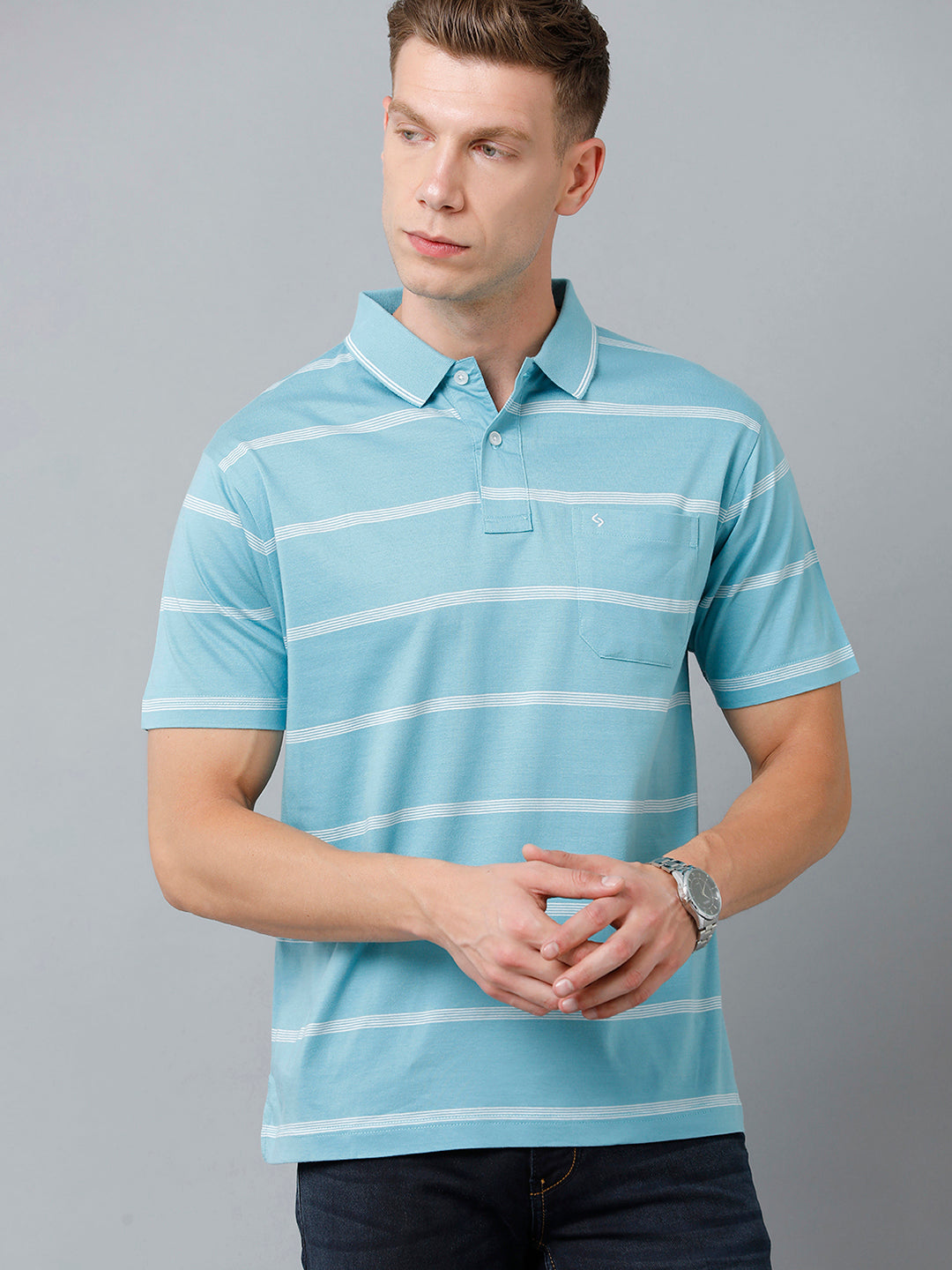 Classic Polo Men's Cotton Half Sleeve Striped Authentic Fit Polo Neck Blue Color T-Shirt | Ap - 83 B