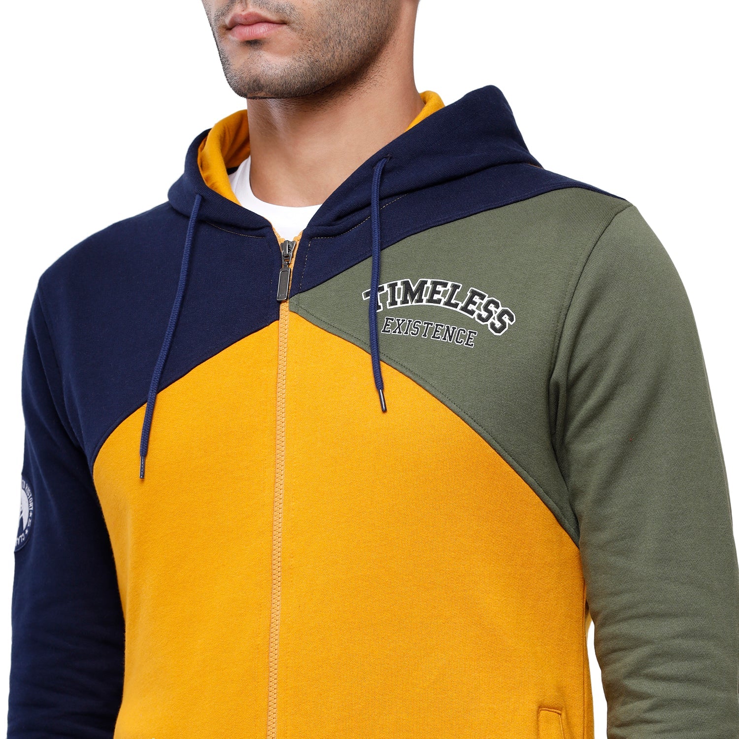Classic Polo Men's Color Block Full Sleeve Yellow & Blue Hood Sweat Shirt - CPSS - 326A Sweat Shirts Classic Polo 