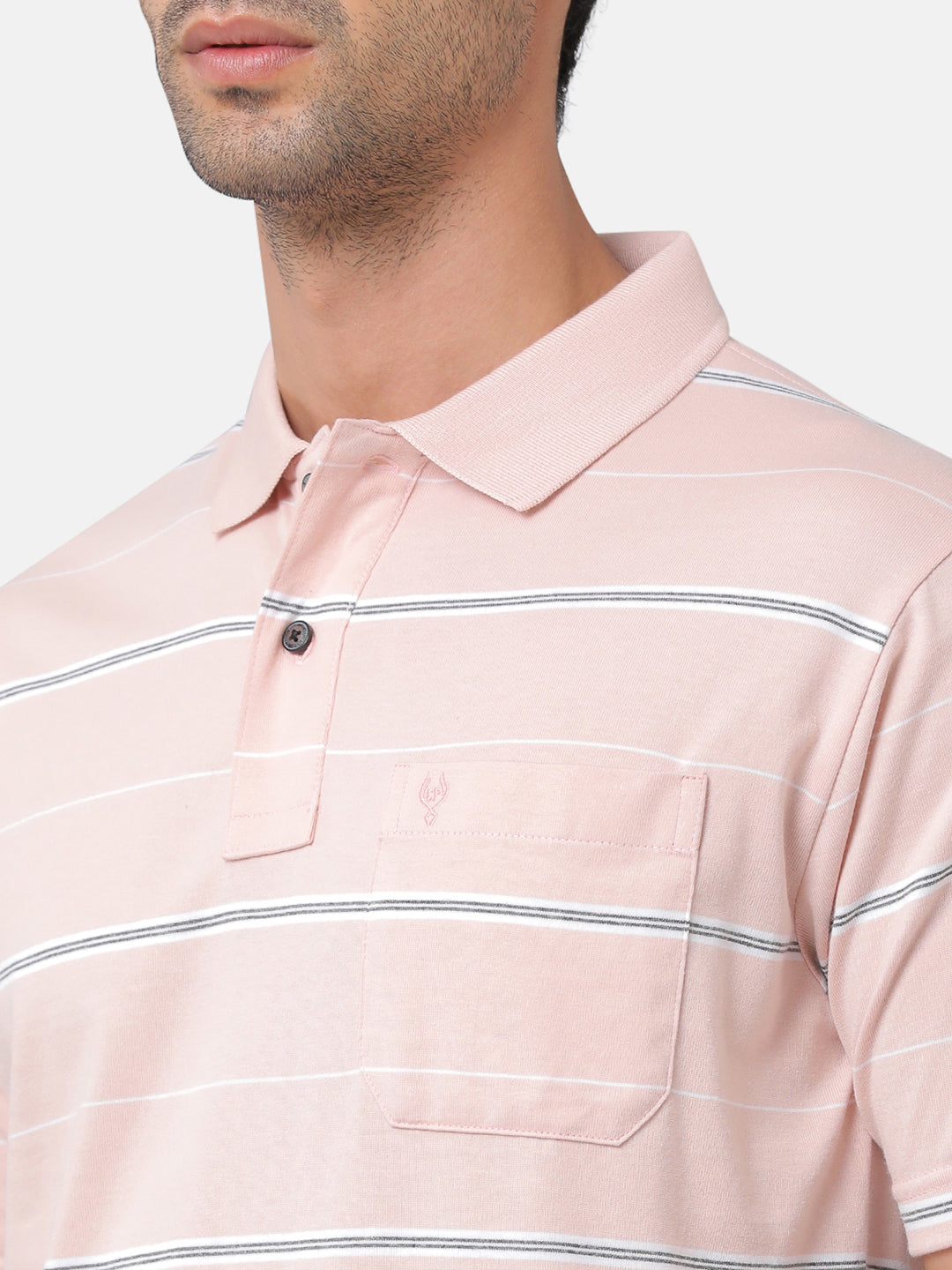 Classic Polo Mens Cotton Blend Striped Authentic Fit Polo Neck Pink Color T-Shirt | Avon 477b