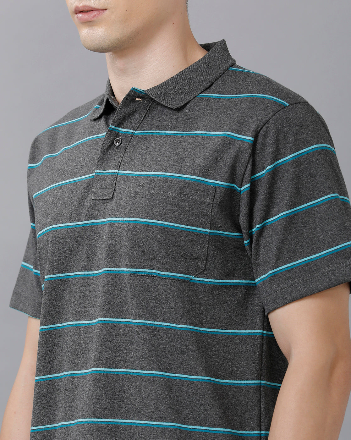 Classic Polo Mens Cotton Blend Striped Half Sleeve Authentic Fit Polo Neck Dark Grey Color T-Shirt | Avon 494 B