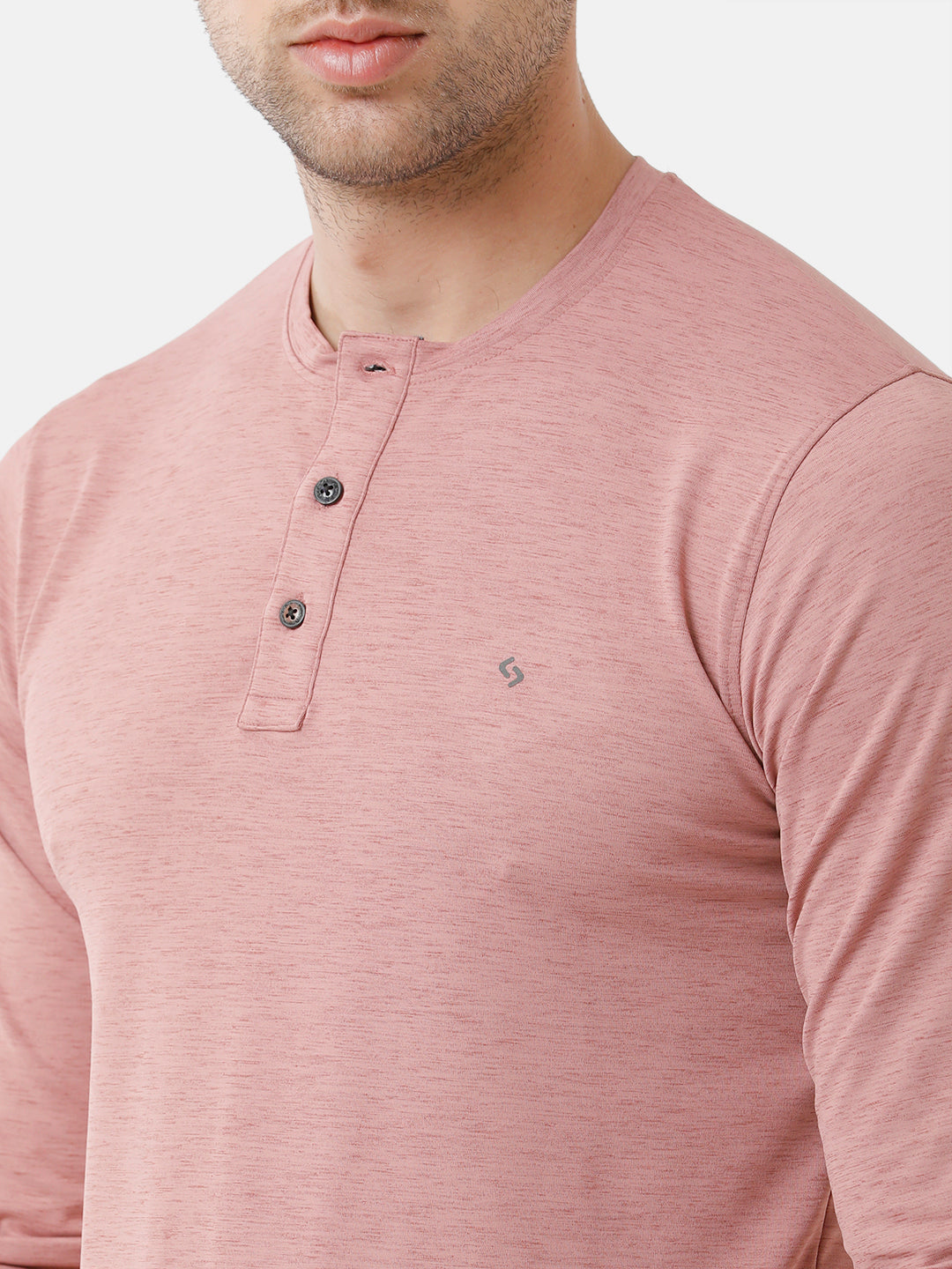 Classic Polo Mens Cotton Solid Full Sleeve Slim Fit Y Neck Peach Color T-Shirt | Verno 308 B