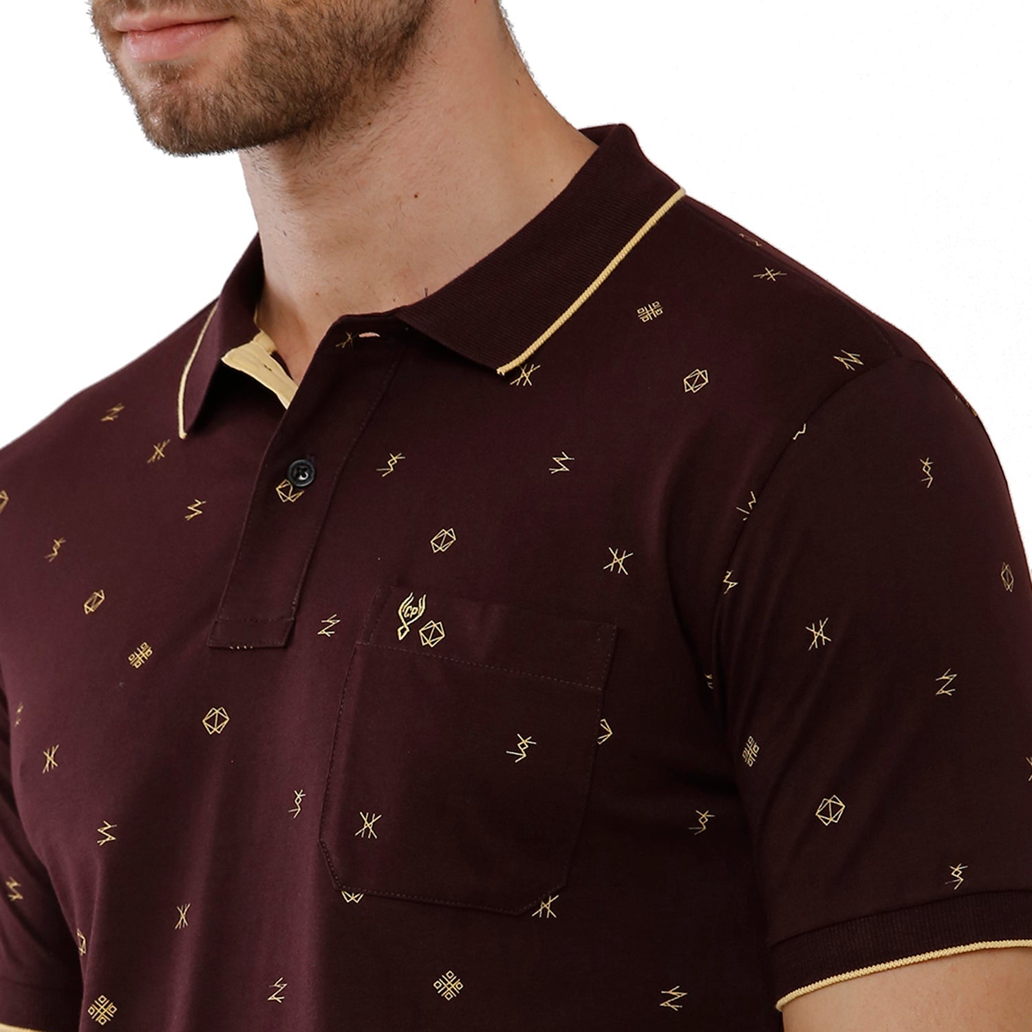 Classic Polo Mens 100% Cotton Printed Slim Fit Maroon Color Polo Neck T-Shirt -BELLO 169 B T-shirt Classic Polo 