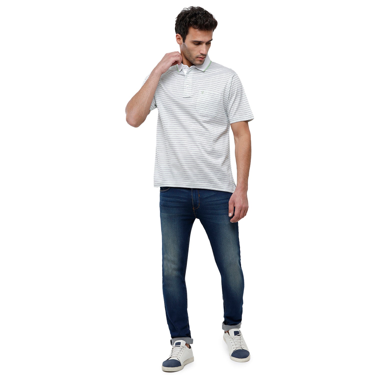 Classic Polo Mens Striped Authentic Fit Half Sleeve Premium White Stripe T-Shirt - Ultimo - 261 A T-shirt Classic Polo 
