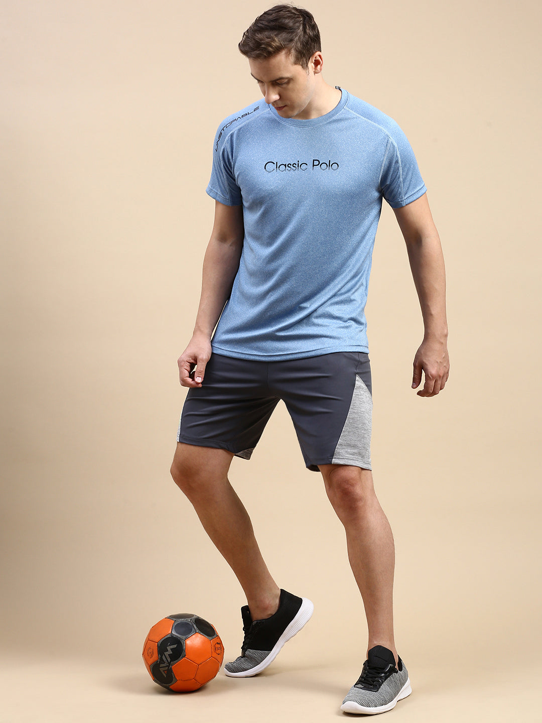 Classic Polo Men's Polyster Grey Slim Fit Active Wear Shorts