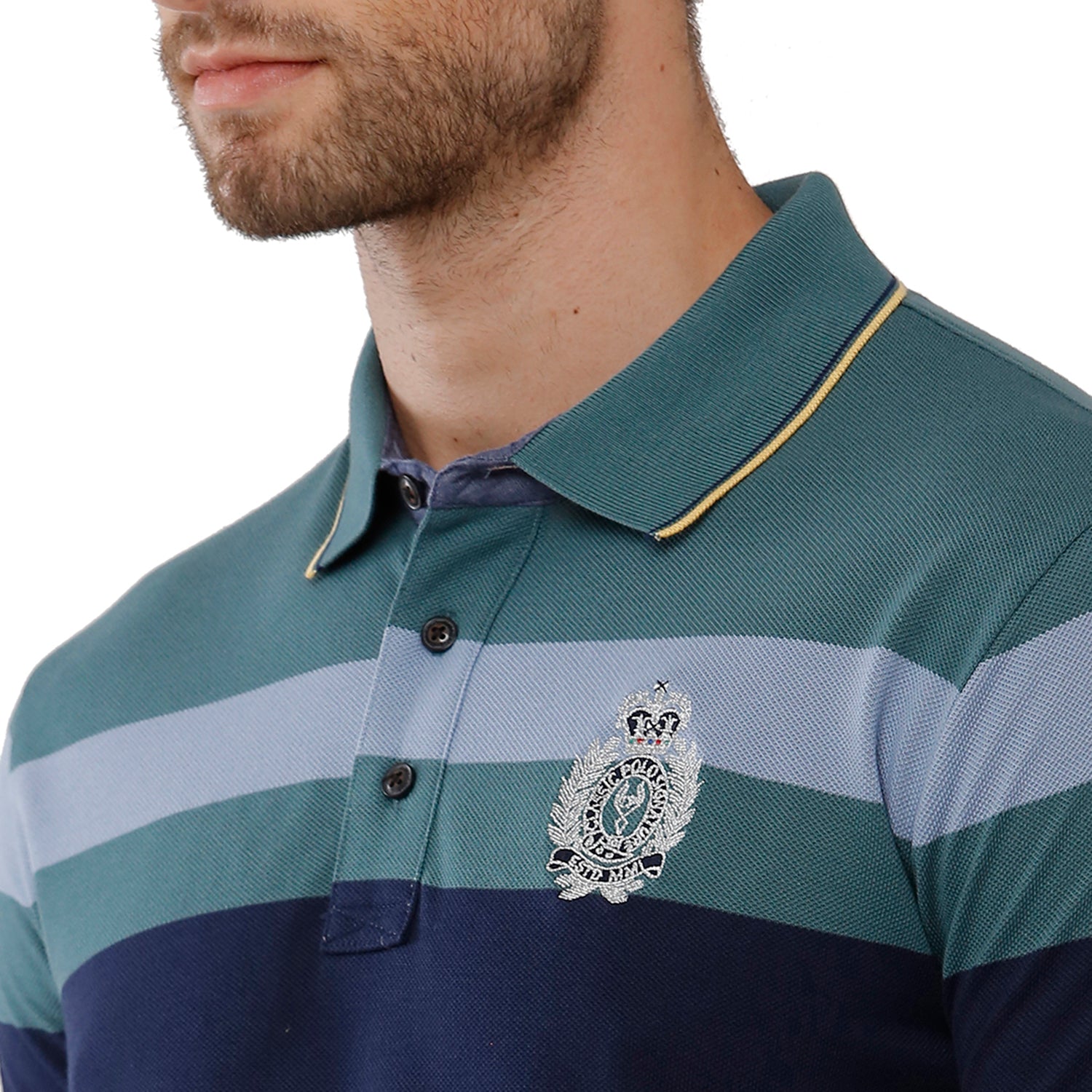 Classic Polo Mens 100% Cotton Multi Stripped Slim Fit Polo Neck T-Shirt - VTA 187 A T-shirt Classic Polo 