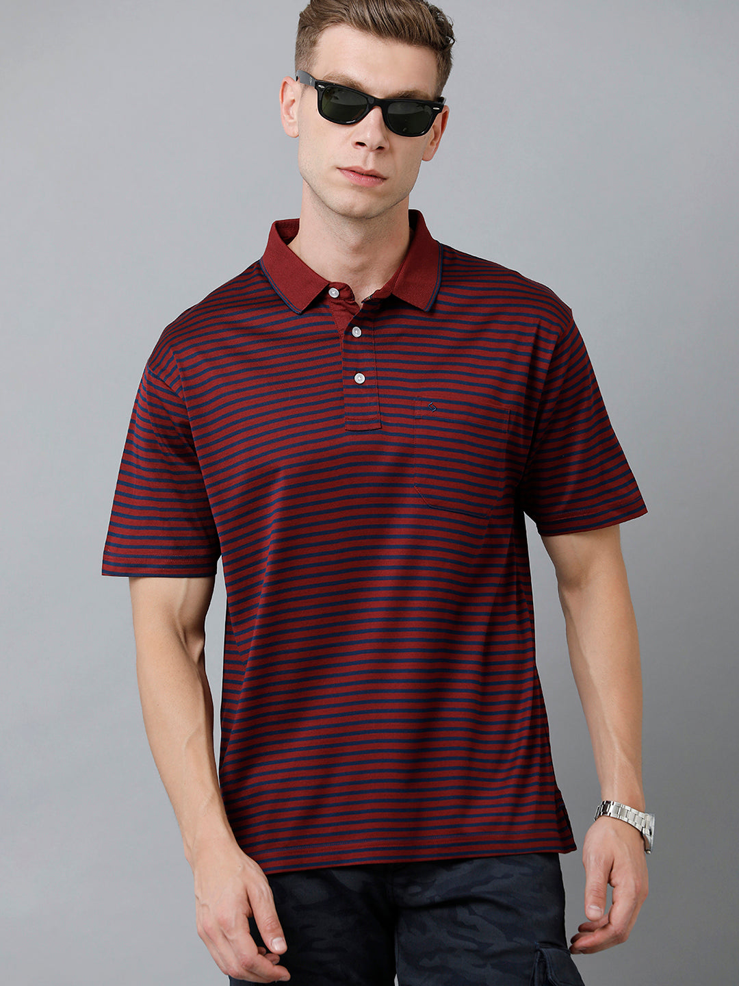 Classic Polo Men's Cotton Half Sleeve Striped Authentic Fit Polo Neck Red Color T-Shirt | Ultimo - 317 B