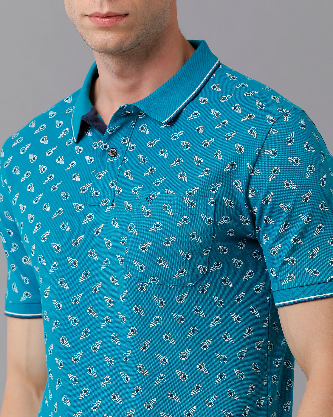 Classic Polo Men's Cotton Printed Half Sleeve Slim Fit Polo Neck Blue Color T-Shirt | Beau - 175 B