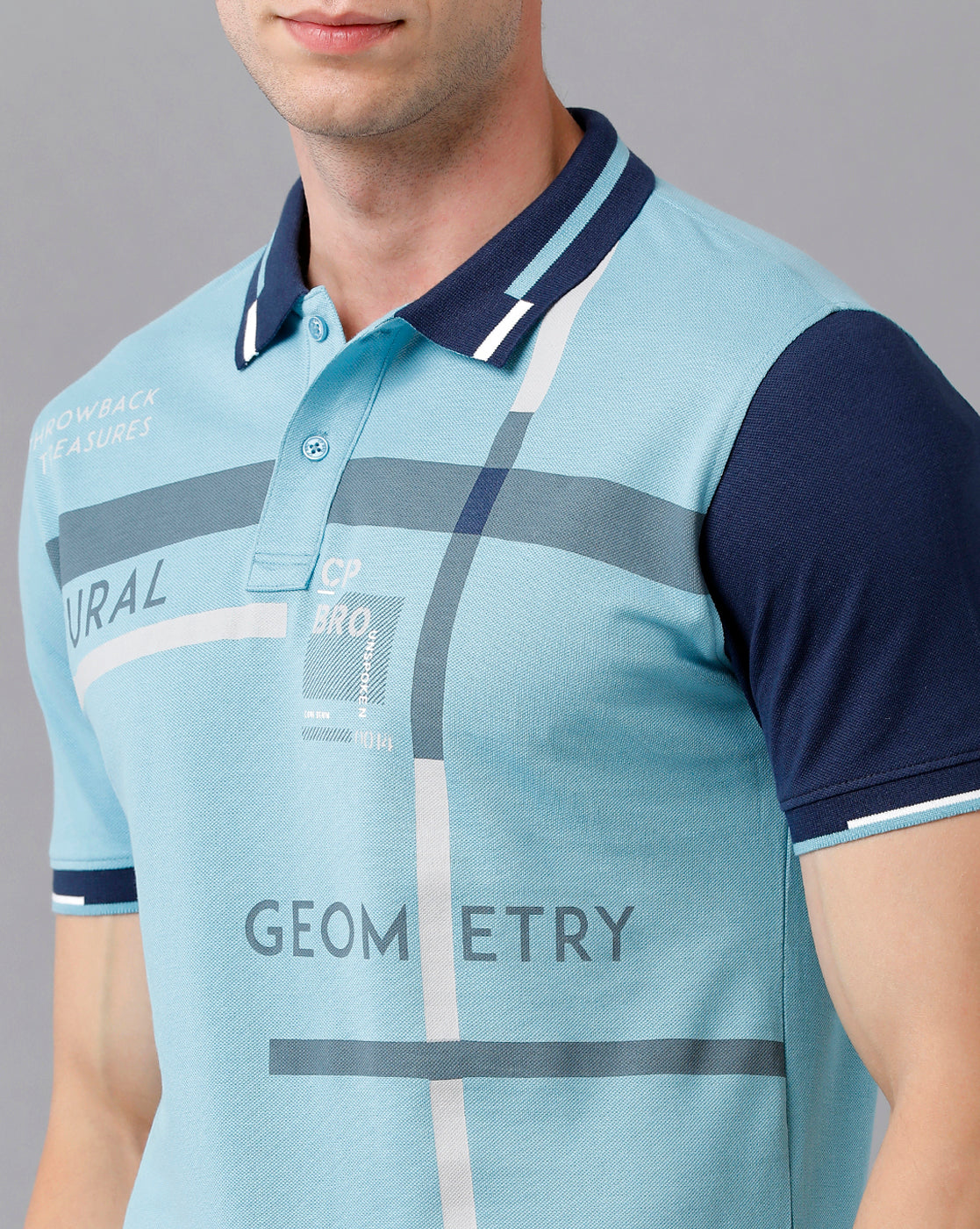 CP BRO Men's Cotton Color Block Half Sleeve Slim Fit Polo Neck Sky Blue Color T-Shirt | Brp - 336 B