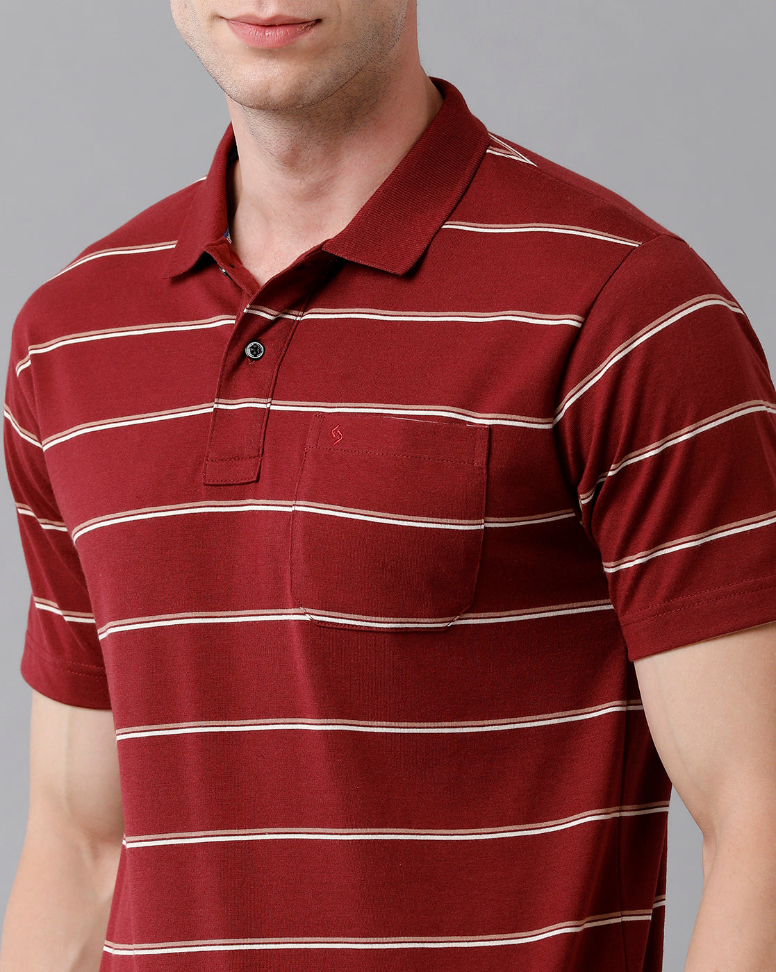 Classic Polo Men's Cotton Blend Striped Half Sleeve Regular Fit Polo Neck Red Color T-Shirt | Avon - 494 A