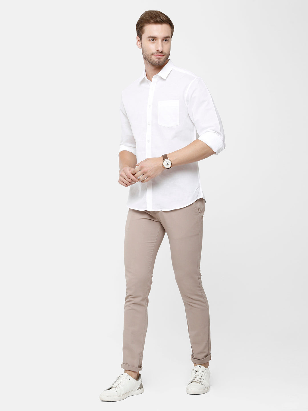 Classic Polo Mens Solid Full Sleeve Milano Fit Full Sleeve Woven Shirt -Mica White FS