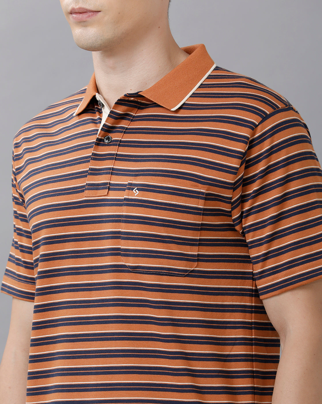 Classic Polo Mens Cotton Striped Half Sleeve Authentic Fit Polo Neck Orange Color T-Shirt | Feeders 205 B