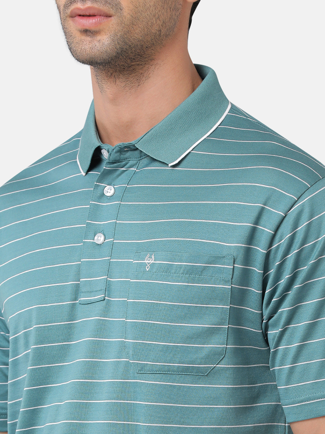 Classic Polo Mens Cotton Striped Authentic Fit Polo Neck Green Color T-Shirt | Ultimo 271b