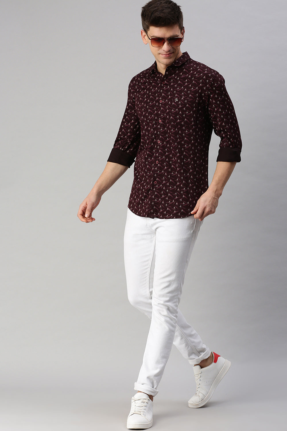 CP BRO Men's Cotton Full Sleeve Printed Slim Fit Collar Neck Maroon Color Woven Shirt | Sbo1-11 D