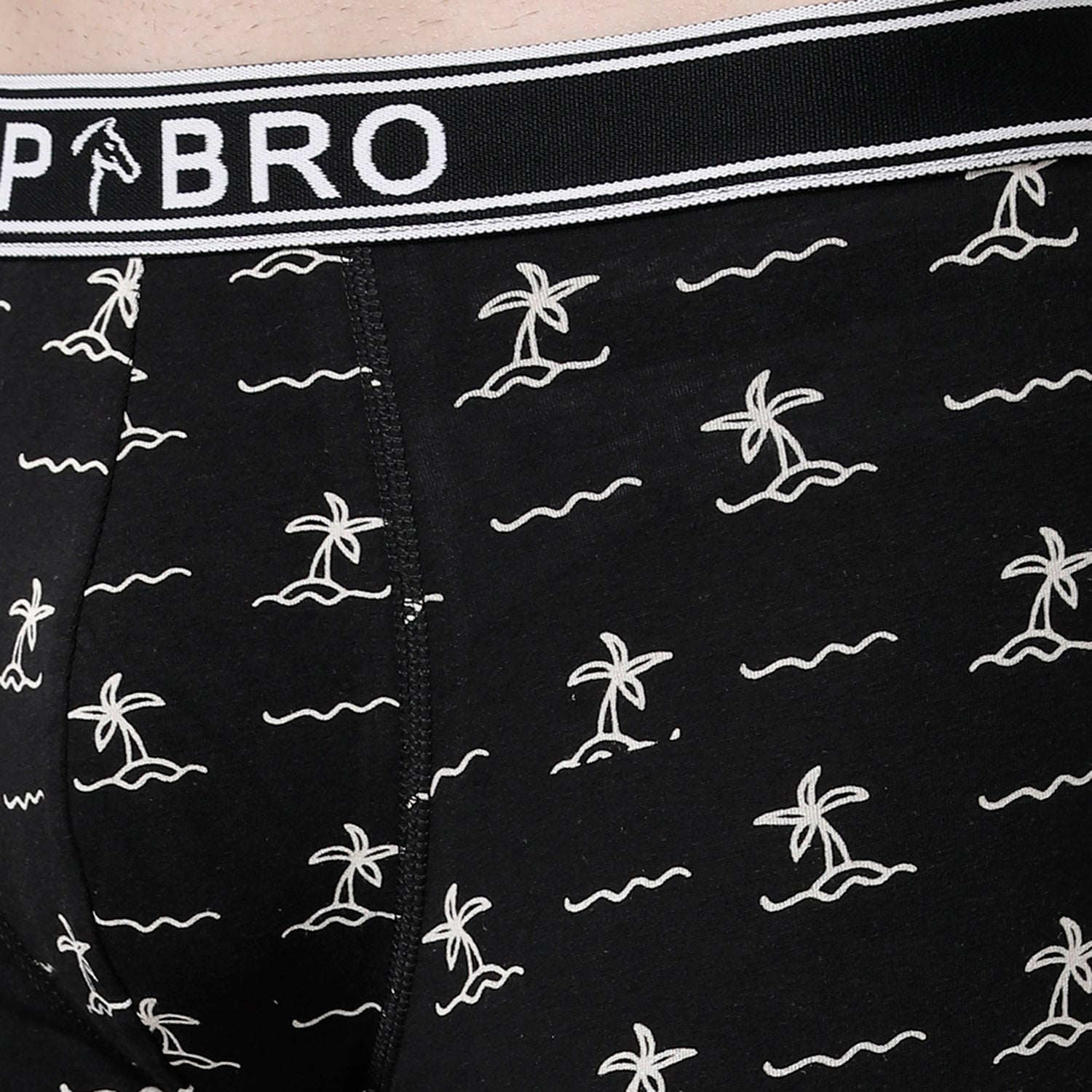 CP BRO Men's Printed Trunks with Exposed Waistband - Black Print