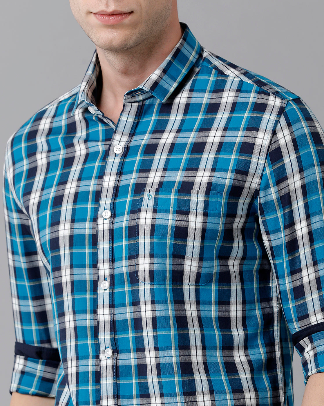 Classic Polo Men's Cotton Checked Full Sleeve Slim Fit Polo Neck Blue Color Woven Shirt | Sn2-73 B