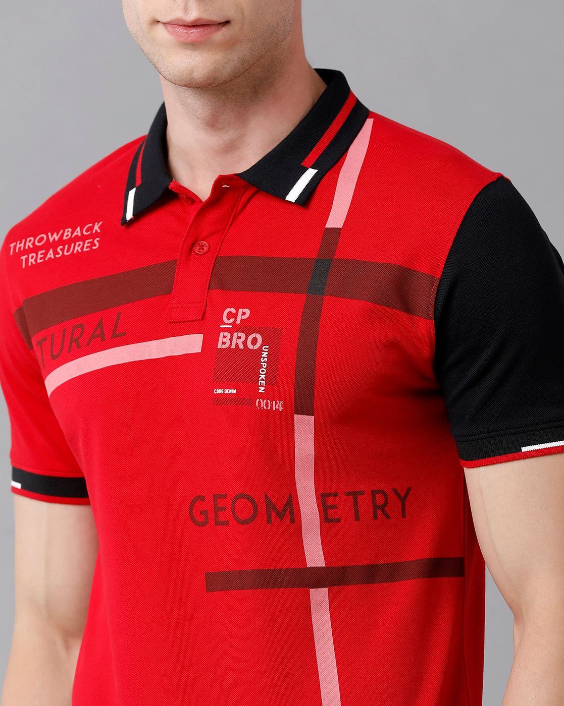 CP BRO Men's Cotton Color Block Half Sleeve Slim Fit Polo Neck Red Color T-Shirt | Brp - 336 A