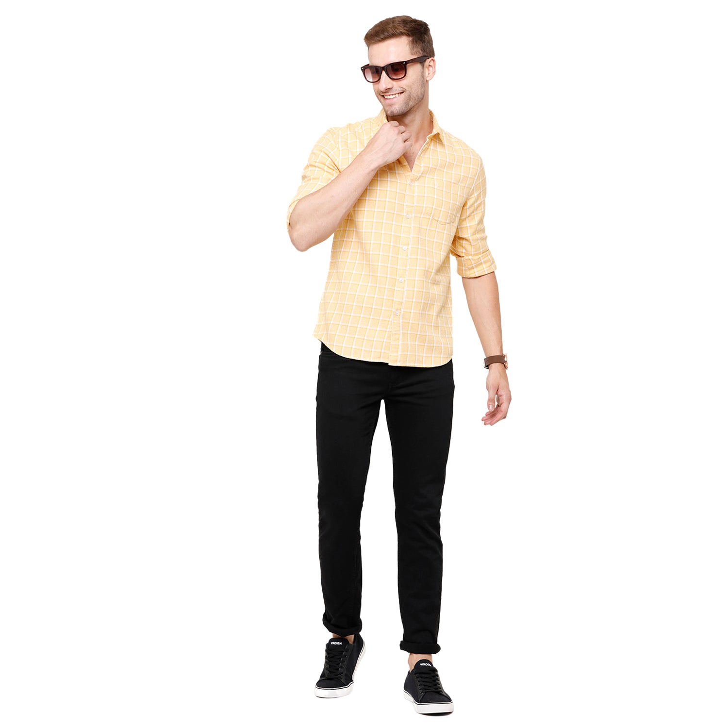 Swiss Club Men's Yellow Checkered Slim Fit Casual Half Sleeve Shirt - S-SC-89 A Shirts Swiss Club 