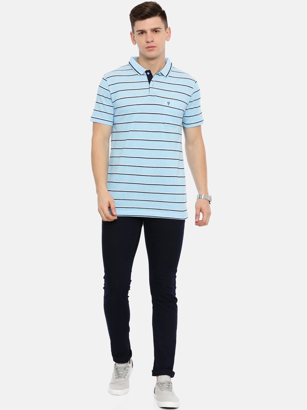 Men's Sky blue with multi-color auto stripes polo t-shirt T-shirt Classic Polo 
