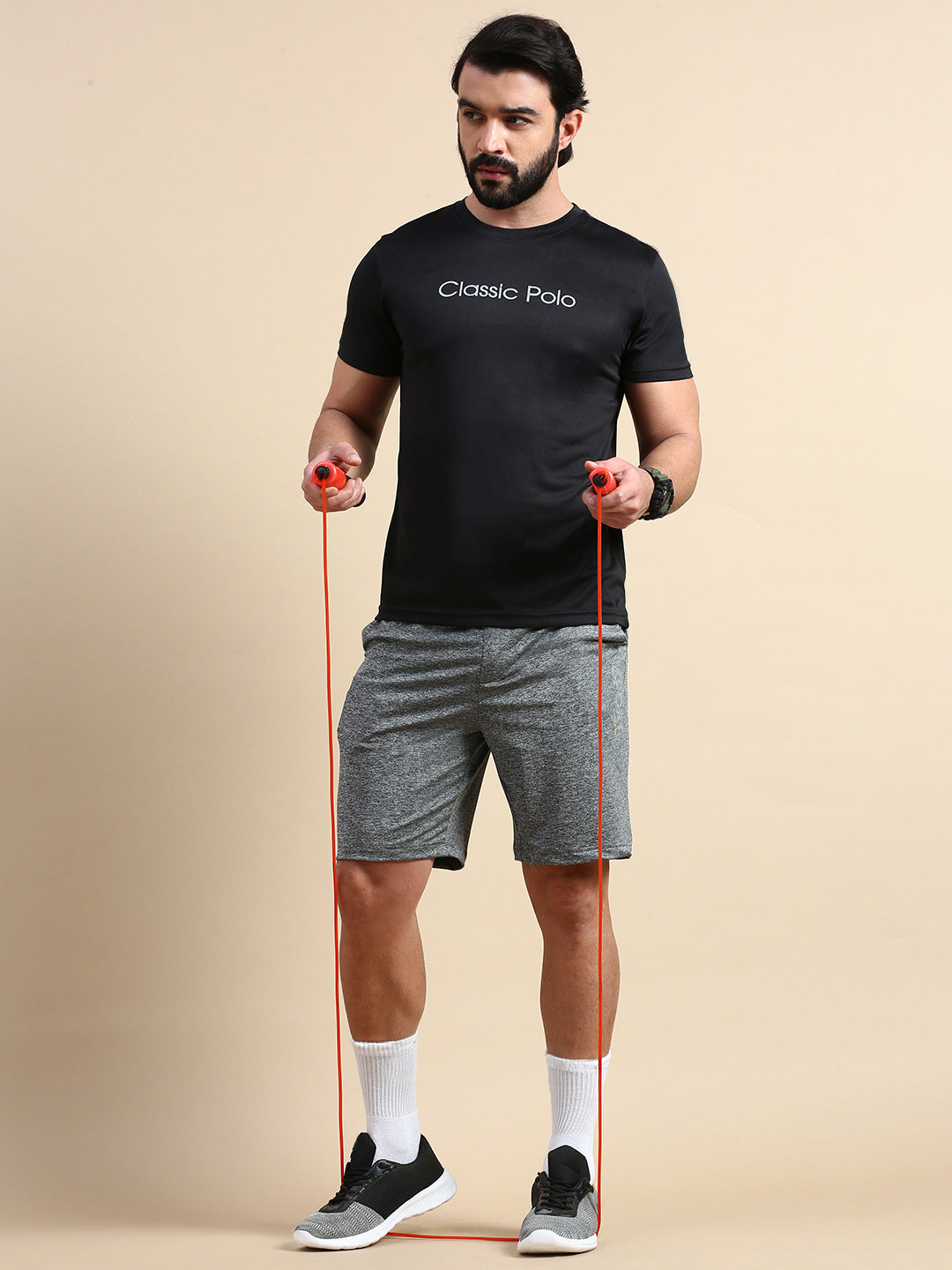 Classic Polo Men's Round Neck Polyester Black Slim Fit Active Wear T-Shirt | GENX-CREW 02A SF C