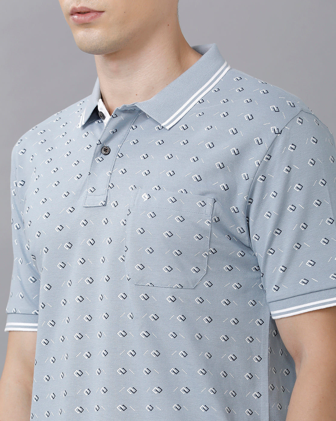 Classic Polo Mens Cotton Printed Half Sleeve Slim Fit Polo Neck Blue Color T-Shirt | Beau 183 B