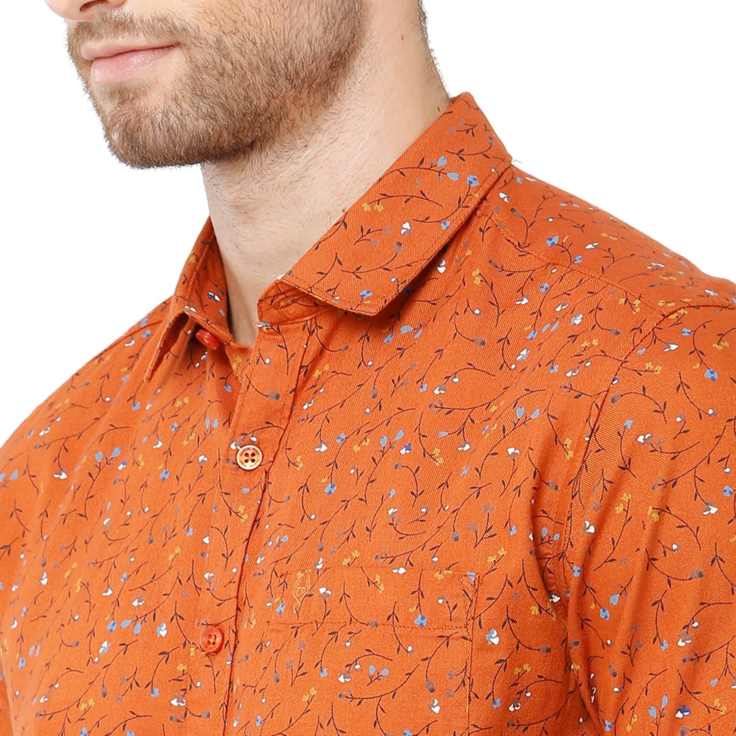 Classic Polo Mens 100% Cotton Printed Slim Fit Orange Color Woven Shirt - SN1-120 A Shirts Classic Polo 