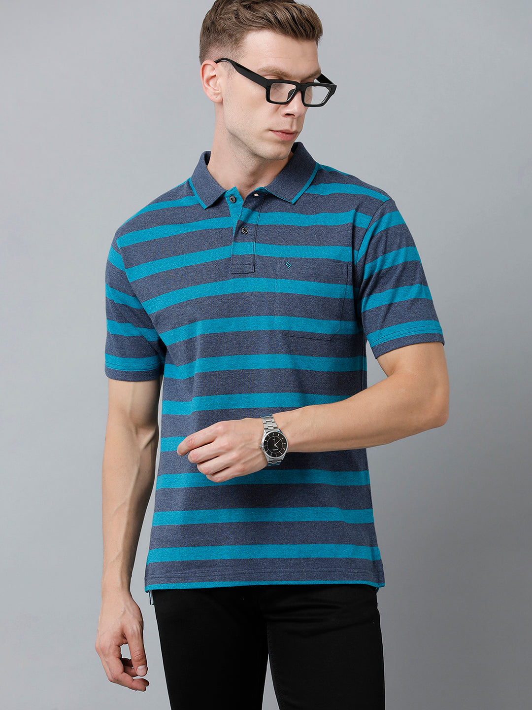 Classic Polo Men's Cotton Blend Half Sleeve Striped Authentic Fit Polo Neck Multicolor Color T-Shirt | Mel - 224 A