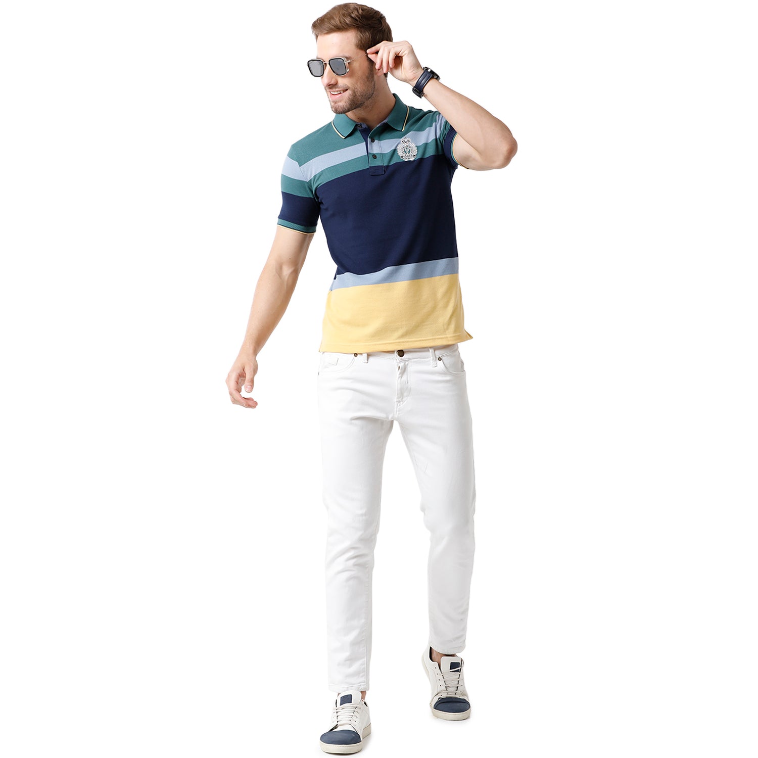 Men's Multi Color Half Sleeve Polo Neck Striped T Shirt - VTA - 187 A SF P T-shirt Classic Polo 