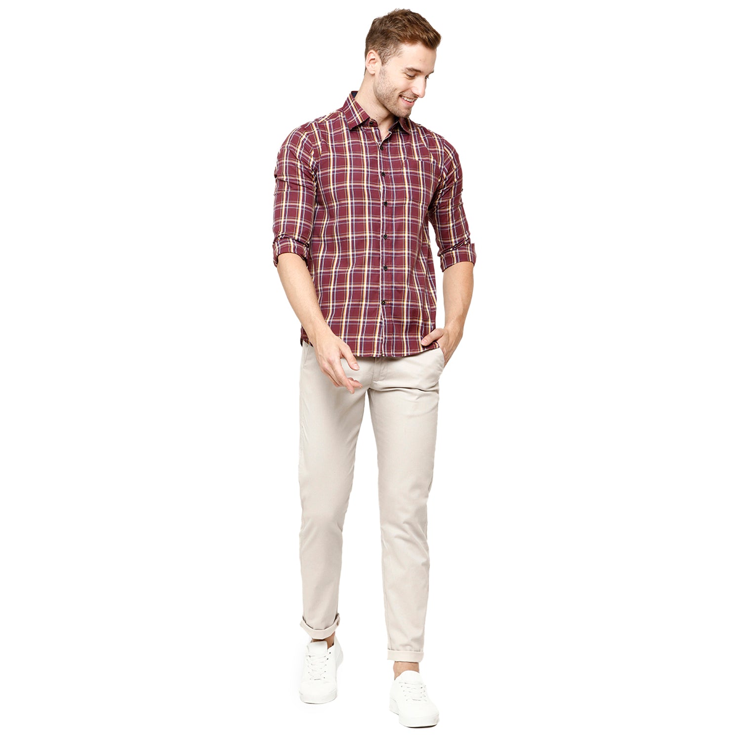 Swiss Club Men's Chisel Fit Cream Solid Cotton Blend Trousers - T-SC-37 A-CRE Swiss Trouser Swiss Club 