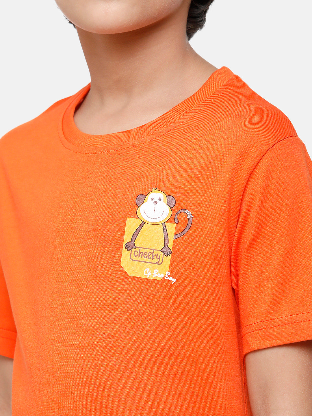 CP Boys Orange Printed Slim Fit Round Neck T-Shirt T-shirt Classic Polo 