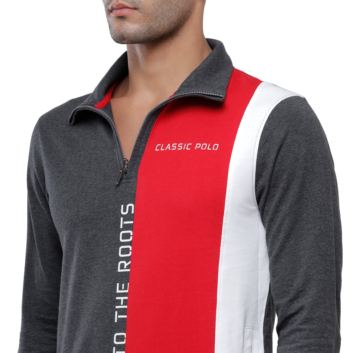 Classic Polo Men's Color Block Full Sleeve Red & Grey Polo neck Sweat Shirt - CPSS-331A Sweat Shirts Classic Polo 
