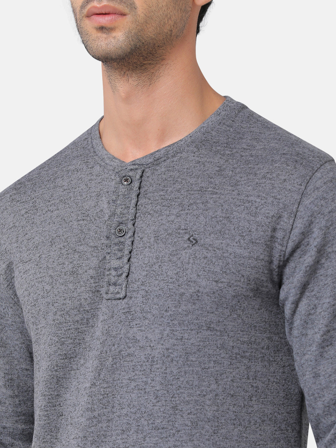 Classic Polo Mens Cotton Solid Slim Fit Full Sleeve Round Neck Grey Color T-Shirt | Verno 309c