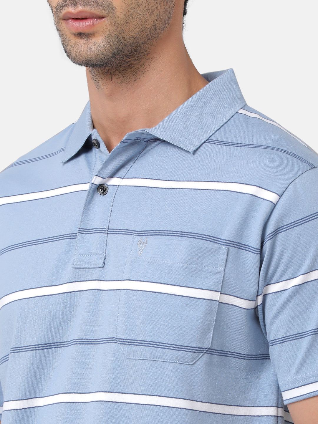 Classic Polo Mens Cotton Blend Striped Authentic Fit Polo Neck Blue Color T-Shirt | Avon 478a