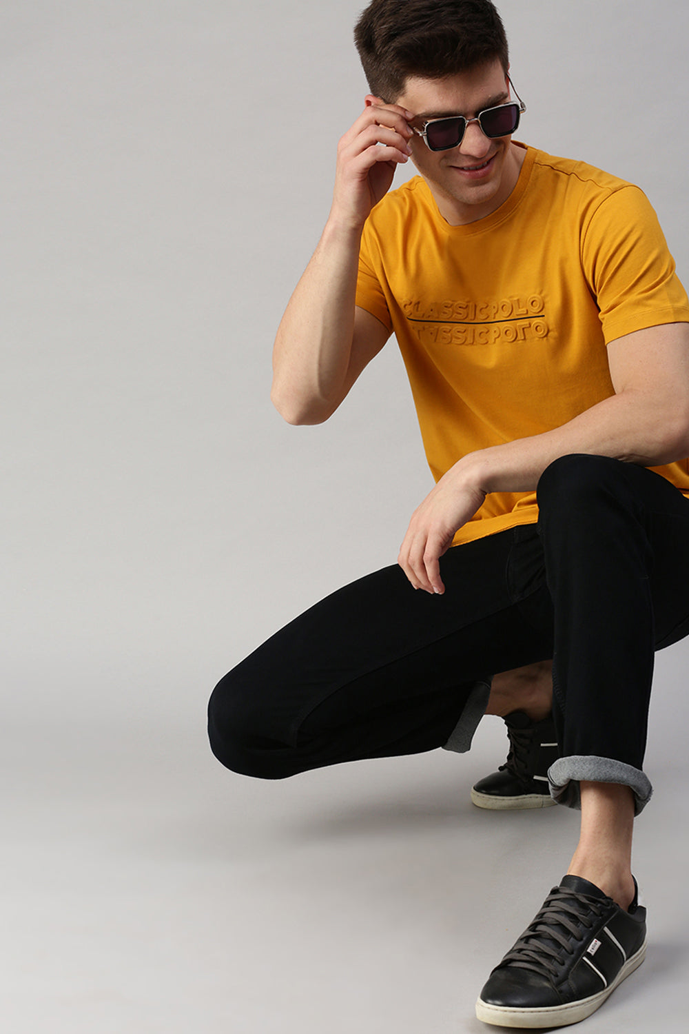 Classic Polo Men's Cotton Half Sleeve Solid Slim Fit Crew Neck Yellow Color T-Shirt | Baleno - 521 A