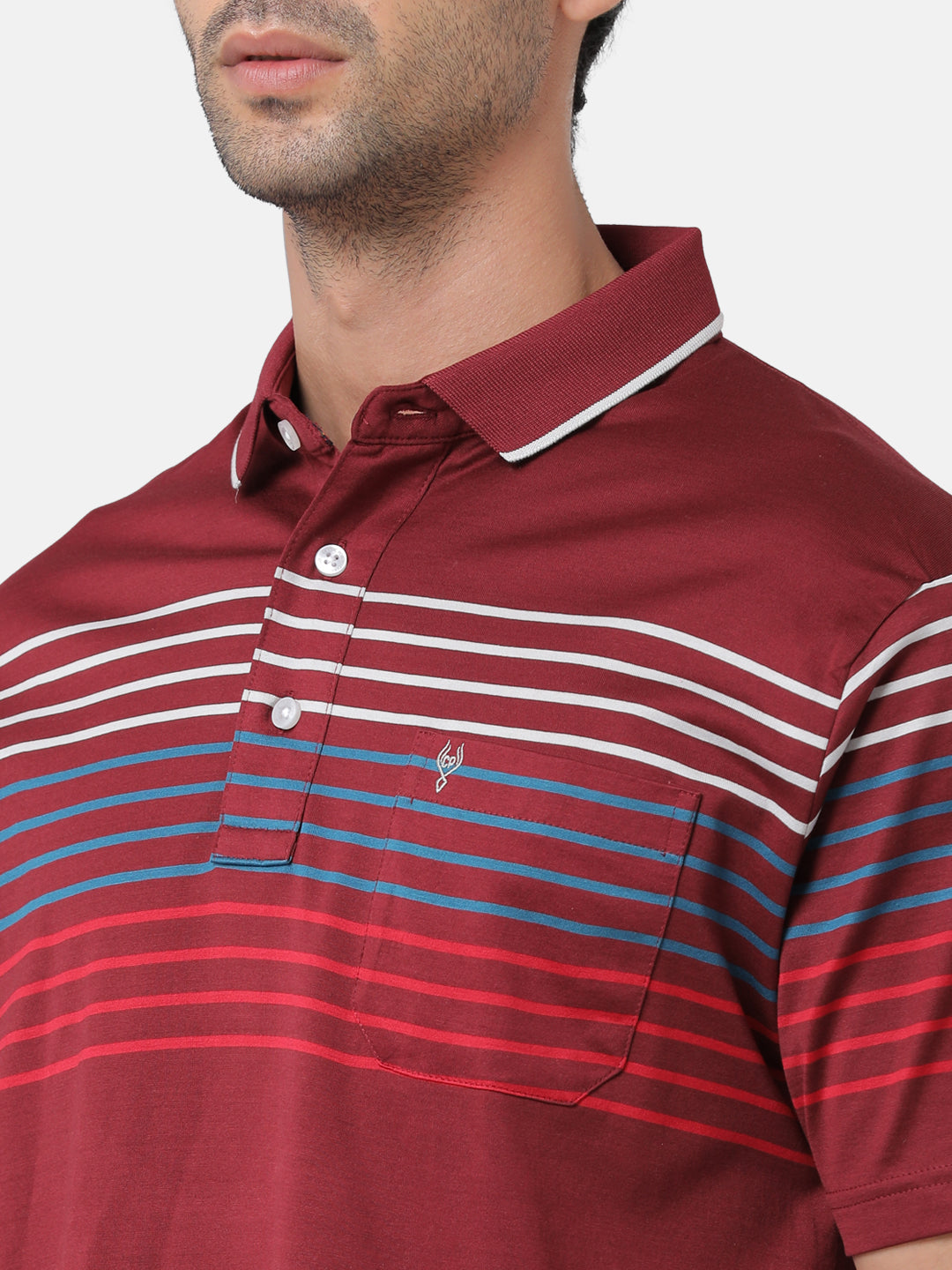 Classic Polo Mens Striped Authentic Fit Polo Neck Maroon Color T-Shirt | Ultimo 275A