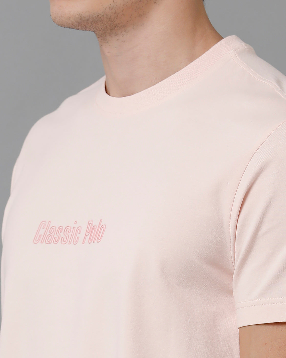 Classic Polo Men's Cotton Half Sleeve Solid Slim Fit Round Neck Pink Color T-Shirt | Baleno - 507 A